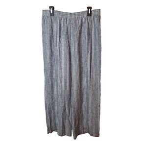 Linda Anderson Womens Size L Cropped Pant‎ Linen Blend Wide Leg Blue Stripe NEW